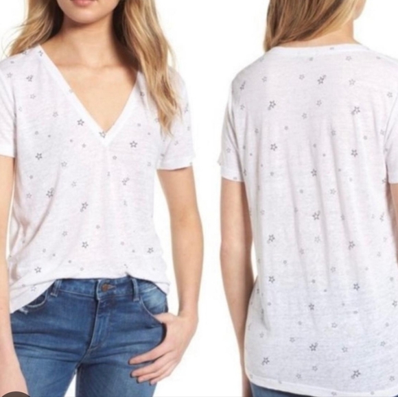 Rails Star Print Cara Tee Linen Blend Womens Size Large Casual Cozy Lightweight - Picture 1 of 10
